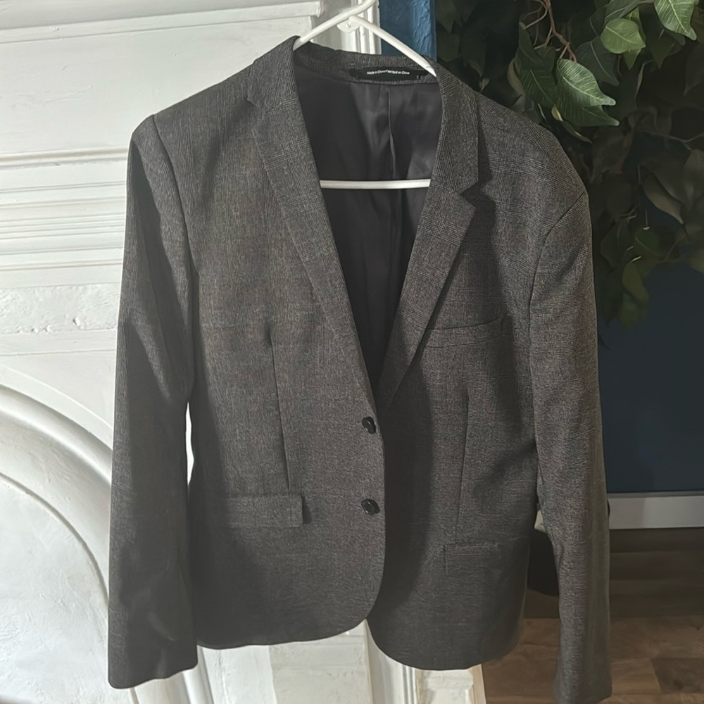 H&M mens skinny fit grey plaid suit